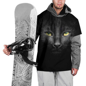 Накидка на куртку 3D с принтом Черный кот в Курске, 100% полиэстер |  | 