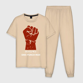 Мужская пижама хлопок с принтом One-punch Man в Курске, 100% хлопок | брюки и футболка прямого кроя, без карманов, на брюках мягкая резинка на поясе и по низу штанин
 | one punch man | saitama | ванпанчмен | сайтама