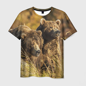 Мужская футболка 3D с принтом Медведи в Курске, 100% полиэфир | прямой крой, круглый вырез горловины, длина до линии бедер | Тематика изображения на принте: животные | лес | медведи | охота | природа | туризм