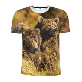Мужская футболка 3D спортивная с принтом Медведи в Курске, 100% полиэстер с улучшенными характеристиками | приталенный силуэт, круглая горловина, широкие плечи, сужается к линии бедра | животные | лес | медведи | охота | природа | туризм