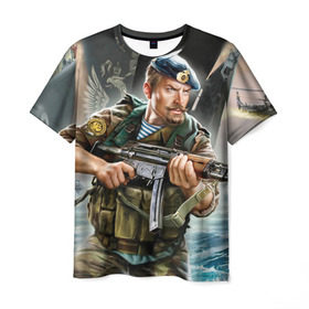 Мужская футболка 3D с принтом ВДВ в Курске, 100% полиэфир | прямой крой, круглый вырез горловины, длина до линии бедер | Тематика изображения на принте: армия