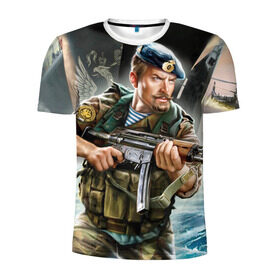 Мужская футболка 3D спортивная с принтом ВДВ в Курске, 100% полиэстер с улучшенными характеристиками | приталенный силуэт, круглая горловина, широкие плечи, сужается к линии бедра | армия