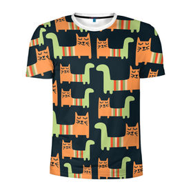Мужская футболка 3D спортивная с принтом Котейки в Курске, 100% полиэстер с улучшенными характеристиками | приталенный силуэт, круглая горловина, широкие плечи, сужается к линии бедра | кот | коты | кошки | паттерн
