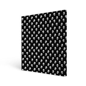 Холст квадратный с принтом Белые черепа на черном фоне в Курске, 100% ПВХ |  | белый горох | белый горошек | маленькие черепа | череп | черный фон