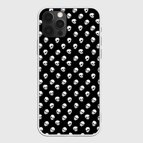 Чехол для iPhone 12 Pro Белые черепа на черном фоне: в Курске, силикон | область печати: задняя сторона чехла, без боковых панелей | белый горох | белый горошек | маленькие черепа | череп | черный фон