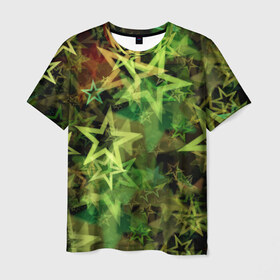 Мужская футболка 3D с принтом Зеленые звезды в Курске, 100% полиэфир | прямой крой, круглый вырез горловины, длина до линии бедер | Тематика изображения на принте: звезды | космос | небо