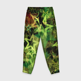 Детские брюки 3D с принтом Зеленые звезды в Курске, 100% полиэстер | манжеты по низу, эластичный пояс регулируется шнурком, по бокам два кармана без застежек, внутренняя часть кармана из мелкой сетки | звезды | космос | небо