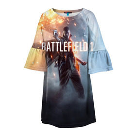 Детское платье 3D с принтом Battlefield в Курске, 100% полиэстер | прямой силуэт, чуть расширенный к низу. Круглая горловина, на рукавах — воланы | Тематика изображения на принте: battlefield батла | батлфилд