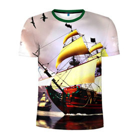Мужская футболка 3D спортивная с принтом Фрегат в Курске, 100% полиэстер с улучшенными характеристиками | приталенный силуэт, круглая горловина, широкие плечи, сужается к линии бедра | вмф | исторический | корабль | море | океан | парусник