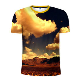 Мужская футболка 3D спортивная с принтом Mountains в Курске, 100% полиэстер с улучшенными характеристиками | приталенный силуэт, круглая горловина, широкие плечи, сужается к линии бедра | горы | небо | облака | природа | пустыня