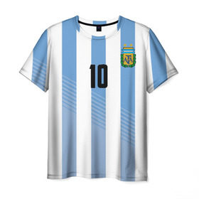 Мужская футболка 3D с принтом Месси (сборная Аргентины) в Курске, 100% полиэфир | прямой крой, круглый вырез горловины, длина до линии бедер | Тематика изображения на принте: barcelona | lionel | messi | аргентина | барселона | кубок | лионель | мира | сборная | футбол