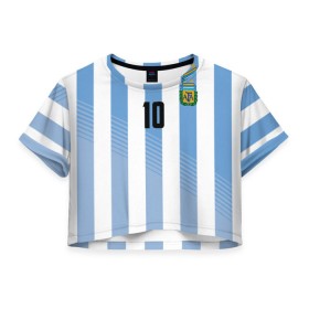 Женская футболка 3D укороченная с принтом Месси (сборная Аргентины) в Курске, 100% полиэстер | круглая горловина, длина футболки до линии талии, рукава с отворотами | barcelona | lionel | messi | аргентина | барселона | кубок | лионель | мира | сборная | футбол