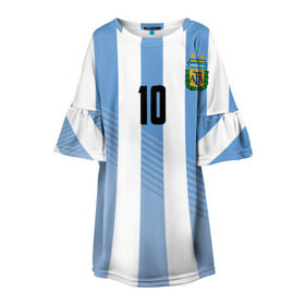 Детское платье 3D с принтом Месси (сборная Аргентины) в Курске, 100% полиэстер | прямой силуэт, чуть расширенный к низу. Круглая горловина, на рукавах — воланы | Тематика изображения на принте: barcelona | lionel | messi | аргентина | барселона | кубок | лионель | мира | сборная | футбол