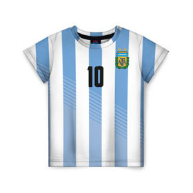 Детская футболка 3D с принтом Месси (сборная Аргентины) в Курске, 100% гипоаллергенный полиэфир | прямой крой, круглый вырез горловины, длина до линии бедер, чуть спущенное плечо, ткань немного тянется | barcelona | lionel | messi | аргентина | барселона | кубок | лионель | мира | сборная | футбол