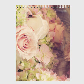 Скетчбук с принтом Винтажные розы в Курске, 100% бумага
 | 48 листов, плотность листов — 100 г/м2, плотность картонной обложки — 250 г/м2. Листы скреплены сверху удобной пружинной спиралью | vintage | винтаж | зелень | лето | пионы | розы | узоры | цветы