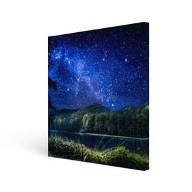 Холст квадратный с принтом Звездная ночь в Курске, 100% ПВХ |  | галактика | горы | звезды | космос | лес | ночь | озеро | сосны | тайга