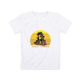 Детская футболка хлопок с принтом Toxic Summer в Курске, 100% хлопок | круглый вырез горловины, полуприлегающий силуэт, длина до линии бедер | Тематика изображения на принте: газ | желтый | кислота | опасно | рисунок | солнце | токсично | человек