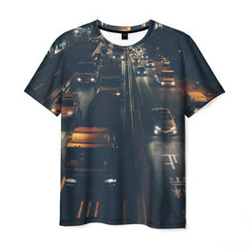 Мужская футболка 3D с принтом дорога в Курске, 100% полиэфир | прямой крой, круглый вырез горловины, длина до линии бедер | sity | город | движение | дома | мегаполис | ночь