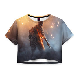 Женская футболка 3D укороченная с принтом Battlefield в Курске, 100% полиэстер | круглая горловина, длина футболки до линии талии, рукава с отворотами | батла | батлфилд