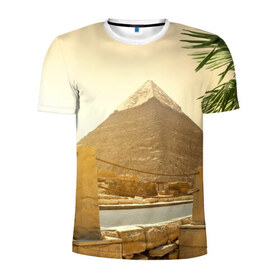 Мужская футболка 3D спортивная с принтом Egypt в Курске, 100% полиэстер с улучшенными характеристиками | приталенный силуэт, круглая горловина, широкие плечи, сужается к линии бедра | Тематика изображения на принте: egypt | египет | закат | золото | клеопатра | мумия | песок | пирамиды | пустыня | солнце