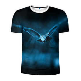 Мужская футболка 3D спортивная с принтом сова в Курске, 100% полиэстер с улучшенными характеристиками | приталенный силуэт, круглая горловина, широкие плечи, сужается к линии бедра | dark | клюв | лес | ночь | перья | птица | сова | темнота | филин