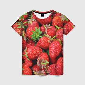 Женская футболка 3D с принтом клубника в Курске, 100% полиэфир ( синтетическое хлопкоподобное полотно) | прямой крой, круглый вырез горловины, длина до линии бедер | земляника | клубника | лето | ягода