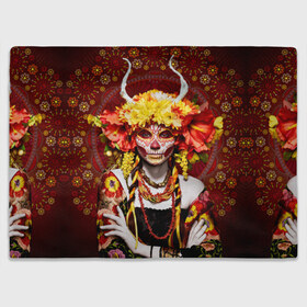 Плед 3D с принтом День мертвецов в Курске, 100% полиэстер | закругленные углы, все края обработаны. Ткань не мнется и не растягивается | cobwebs | color | day of the dead | dead | death | eyes | girl | halloween | holiday | makeup | mask | mexican skull | mexico | ornament | pattern | взгляд | девушка | день мертвых | макияж | маска | мексика | мексиканский череп | мертвецов | орнамент | п