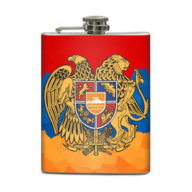 Фляга с принтом Армения в Курске, металлический корпус | емкость 0,22 л, размер 125 х 94 мм. Виниловая наклейка запечатывается полностью | Тематика изображения на принте: герб | флаг