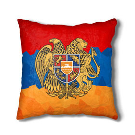 Подушка 3D с принтом Армения в Курске, наволочка – 100% полиэстер, наполнитель – холлофайбер (легкий наполнитель, не вызывает аллергию). | состоит из подушки и наволочки. Наволочка на молнии, легко снимается для стирки | Тематика изображения на принте: герб | флаг