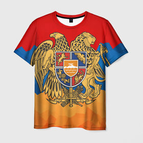 Мужская футболка 3D с принтом Армения в Курске, 100% полиэфир | прямой крой, круглый вырез горловины, длина до линии бедер | Тематика изображения на принте: герб | флаг