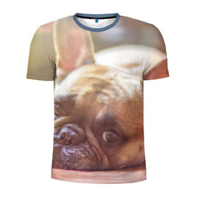 Мужская футболка 3D спортивная с принтом французский бульдог в Курске, 100% полиэстер с улучшенными характеристиками | приталенный силуэт, круглая горловина, широкие плечи, сужается к линии бедра | Тематика изображения на принте: dog | бульдог | друг | собака | язык
