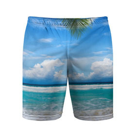 Мужские шорты 3D спортивные с принтом Карибский пляж в Курске,  |  | волны | лето | море | океан | отдых | пальма | пляж | солнце