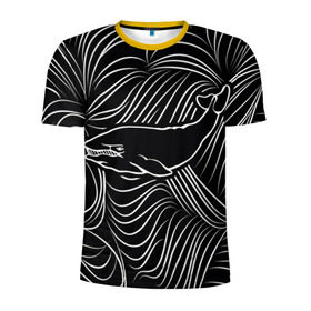 Мужская футболка 3D спортивная с принтом Кит в морской пучине в Курске, 100% полиэстер с улучшенными характеристиками | приталенный силуэт, круглая горловина, широкие плечи, сужается к линии бедра | арт | белый | волна | волны | кит | классно | круто | линия | море | рисунок | черный | черта