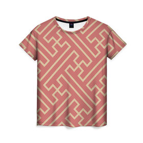 Женская футболка 3D с принтом Прекрасная геометрия в Курске, 100% полиэфир ( синтетическое хлопкоподобное полотно) | прямой крой, круглый вырез горловины, длина до линии бедер | бежевый | волны | геометрия | иллюзия | классно | красиво | красный | круто | линия | обман | полосы | цвет