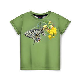 Детская футболка 3D с принтом Бабочка в Курске, 100% гипоаллергенный полиэфир | прямой крой, круглый вырез горловины, длина до линии бедер, чуть спущенное плечо, ткань немного тянется | зеленый | цветы