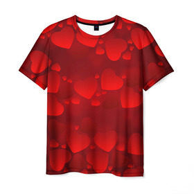 Мужская футболка 3D с принтом Красные сердца в Курске, 100% полиэфир | прямой крой, круглый вырез горловины, длина до линии бедер | Тематика изображения на принте: heart | red | любовь | орнамент | сердце | узор