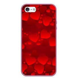 Чехол для iPhone 5/5S матовый с принтом Красные сердца в Курске, Силикон | Область печати: задняя сторона чехла, без боковых панелей | 