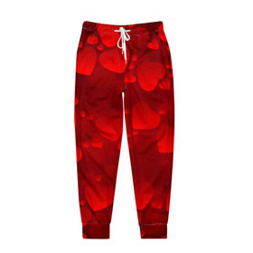 Мужские брюки 3D с принтом Красные сердца в Курске, 100% полиэстер | манжеты по низу, эластичный пояс регулируется шнурком, по бокам два кармана без застежек, внутренняя часть кармана из мелкой сетки | Тематика изображения на принте: heart | red | любовь | орнамент | сердце | узор