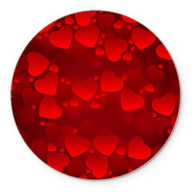 Коврик круглый с принтом Красные сердца в Курске, резина и полиэстер | круглая форма, изображение наносится на всю лицевую часть | Тематика изображения на принте: heart | red | любовь | орнамент | сердце | узор