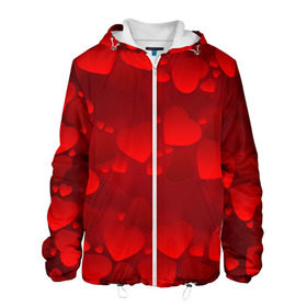 Мужская куртка 3D с принтом Красные сердца в Курске, ткань верха — 100% полиэстер, подклад — флис | прямой крой, подол и капюшон оформлены резинкой с фиксаторами, два кармана без застежек по бокам, один большой потайной карман на груди. Карман на груди застегивается на липучку | Тематика изображения на принте: heart | red | любовь | орнамент | сердце | узор