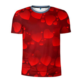 Мужская футболка 3D спортивная с принтом Красные сердца в Курске, 100% полиэстер с улучшенными характеристиками | приталенный силуэт, круглая горловина, широкие плечи, сужается к линии бедра | Тематика изображения на принте: heart | red | любовь | орнамент | сердце | узор