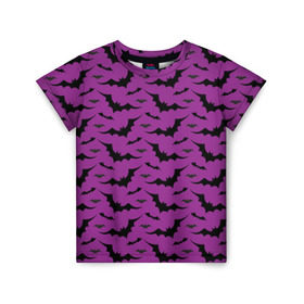 Детская футболка 3D с принтом Стая летучих мышей в Курске, 100% гипоаллергенный полиэфир | прямой крой, круглый вырез горловины, длина до линии бедер, чуть спущенное плечо, ткань немного тянется | bat | классно | круто | летучая | мышь | стильно | текстура | фиолетовый | фон | черный