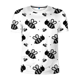 Мужская футболка 3D спортивная с принтом Рой пчёл в Курске, 100% полиэстер с улучшенными характеристиками | приталенный силуэт, круглая горловина, широкие плечи, сужается к линии бедра | белый | бзз | жало | круто | много | пчела | пчелы | рисунок | рой | стая | текстура | черный