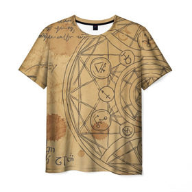 Мужская футболка 3D с принтом Дневник алхимика в Курске, 100% полиэфир | прямой крой, круглый вырез горловины, длина до линии бедер | алхимик | алхимия | магия | формулы
