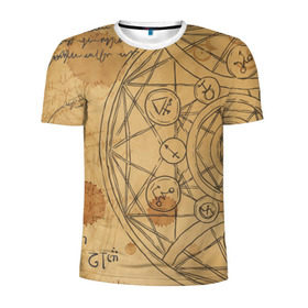 Мужская футболка 3D спортивная с принтом Дневник алхимика в Курске, 100% полиэстер с улучшенными характеристиками | приталенный силуэт, круглая горловина, широкие плечи, сужается к линии бедра | алхимик | алхимия | магия | формулы