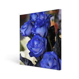 Холст квадратный с принтом Синие розы в Курске, 100% ПВХ |  | девушкам | розы | синие | цветы