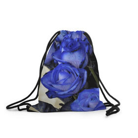 Рюкзак-мешок 3D с принтом Синие розы в Курске, 100% полиэстер | плотность ткани — 200 г/м2, размер — 35 х 45 см; лямки — толстые шнурки, застежка на шнуровке, без карманов и подкладки | девушкам | розы | синие | цветы