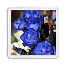 Магнит 55*55 с принтом Синие розы в Курске, Пластик | Размер: 65*65 мм; Размер печати: 55*55 мм | девушкам | розы | синие | цветы