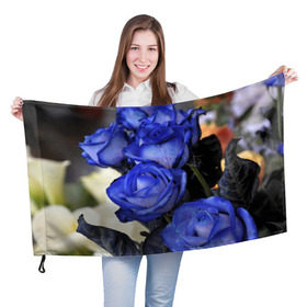 Флаг 3D с принтом Синие розы в Курске, 100% полиэстер | плотность ткани — 95 г/м2, размер — 67 х 109 см. Принт наносится с одной стороны | девушкам | розы | синие | цветы