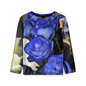 Детский лонгслив 3D с принтом Синие розы в Курске, 100% полиэстер | длинные рукава, круглый вырез горловины, полуприлегающий силуэт
 | девушкам | розы | синие | цветы